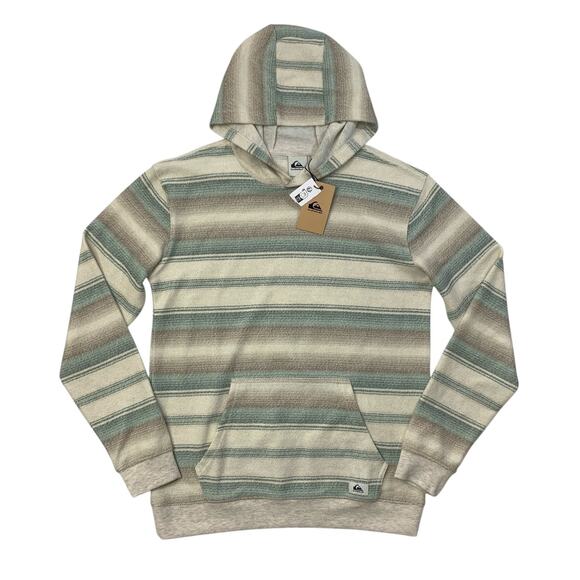 Quiksilver Sweatshirt Boys Youth XL Extra Large Cream Textured Hooded Striped - Picture 1 of 15